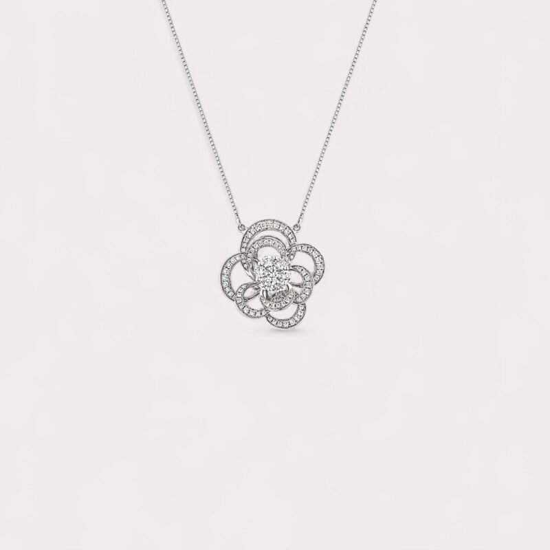 Colar em Ouro Branco com Diamantes – Coleção Camélia