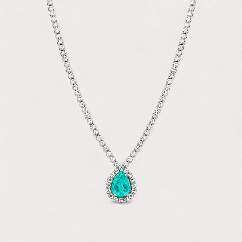 Colar Riviera em ouro branco 18k com 11,08ct em 114 diamantes e 10,27ct em 1 turmalina paraíba